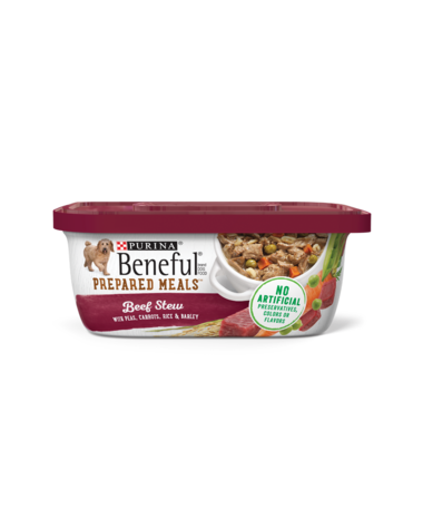 PURINA Beneful Prepared Meals Beef Stew with Peas, Carrots, Rice &amp; Barley Pack of 8 Wet Dog Food 283g