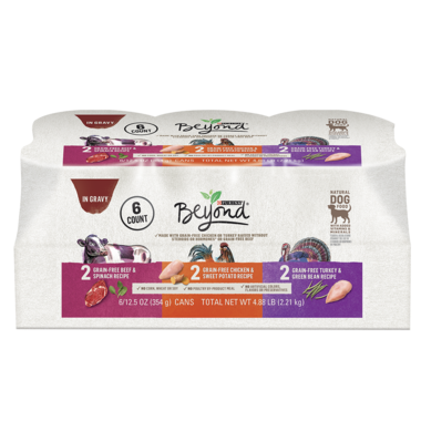 PURINA Beyond Grain Free 6 Can Variety Pack Chicken, Turkey &amp; Beef Recipes Wet Dog Food 2.2kg