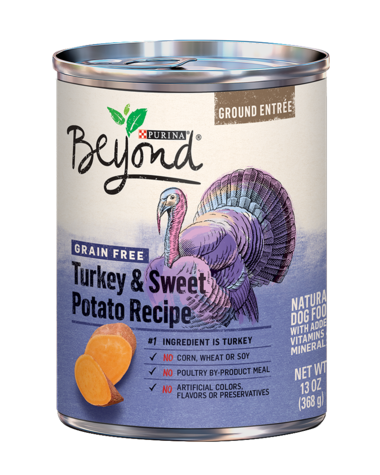 PURINA Beyond Ground Entree Grain Free Turkey &amp; Sweet Potato Recipe Pack of 12 Wet Dog Food 368g