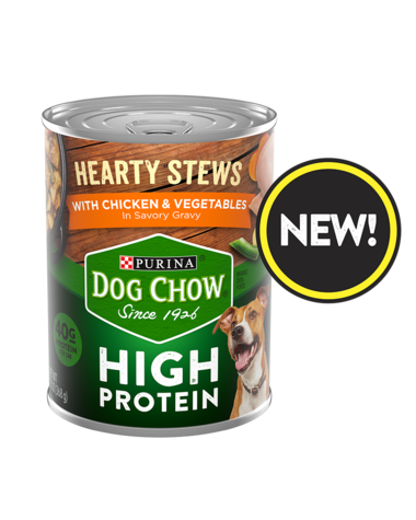 PURINA Dog Chow High Protein Hearty Stews With Chicken &amp; Vegetables In Savory Gravy Wet Dog Food 368g