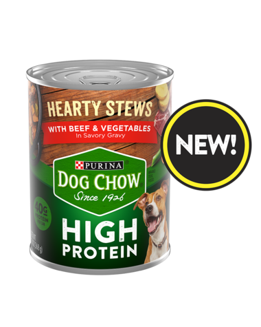 PURINA Dog Chow High Protein Hearty Stews With Beef &amp; Vegetables In Savory Gravy Wet Dog Food 368g