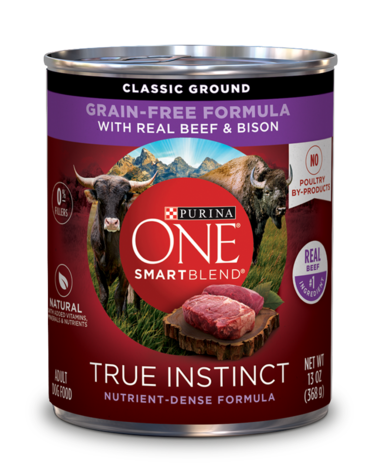 PURINA ONE SmartBlend True Instinct Classic Ground Grain-Free Formula With Real Beef &amp; Bison Wet Dog Food 368g