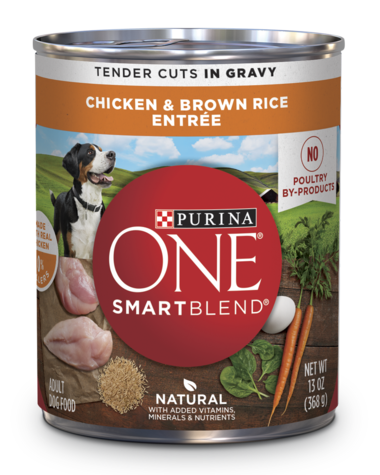 PURINA ONE SmartBlend Chicken &amp; Brown Rice Entrée Tender Cuts in Gravy Case of 12 Wet Dog Food 368g