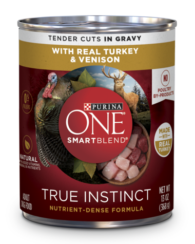 PURINA ONE SmartBlend True Instinct Tender Cuts in Gravy with Real Turkey &amp; Venison Case of 12 Wet Dog Food 368g