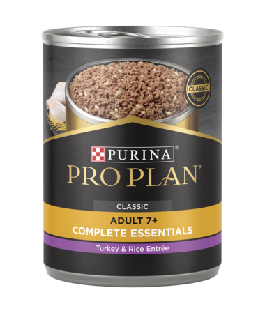 PURINA Pro Plan Adult 7+ Senior Complete Essentials Turkey &amp; Rice Entrée Classic Case of 12 Wet Dog Food 368g