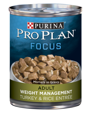 PUNA Pro Plan FOCUS Adult Weight Management Turkey &amp; Rice Entrée Morsels in Gravy Case o 12 Wet Dog Food 368g