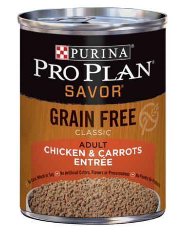 PURINA Pro Plan SAVOR Grain Free Adult Chicken &amp; Carrots Entrée Classic Case of 12f Wet Dog Food 368g