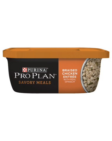 PURINA Pro Plan Savory Meals Braised Chicken Entrée With Real Spinach Case of 8 Wet Dog Food 283g