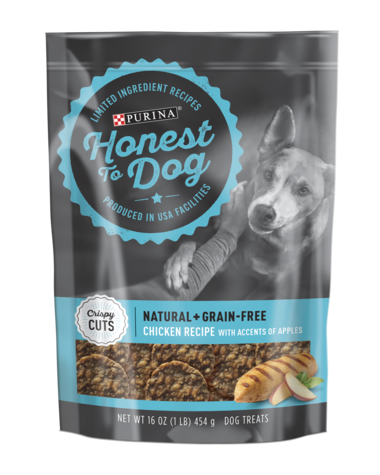 PURINA Honest To Dog Crispy Cuts Chicken Recipe With Accents Of Apples Grain Free Dog Treats 454g