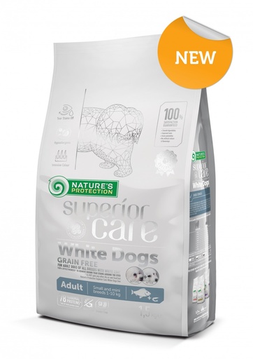 NATURES PROTECTION WHITE DOGS GRAIN FREE WHITE FISH ADULT SMALL AND MINI BREEDS COMPLETE DOG FOOD 1.5kg