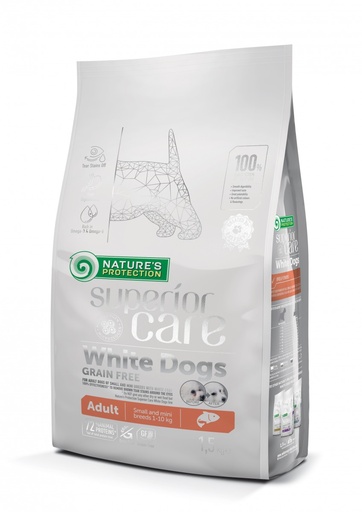 NATURES PROTECTION WHITE DOGS GRAIN FREE SALMON ADULT SMALL AND MINI BREED COMPLETE DOG FOOD 10kg