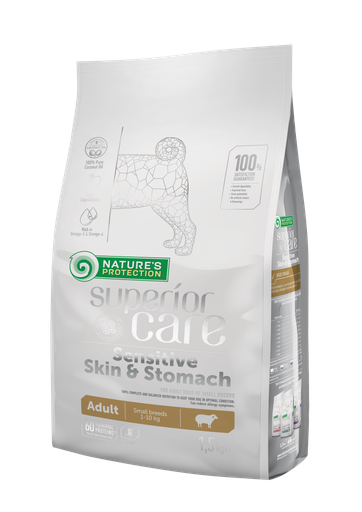NATURES PROTECTION SENSITIVE SKIN&amp;STOMACH LAMB ADULT SMALL BREEDS COMPLETE DOG FOOD 10kg