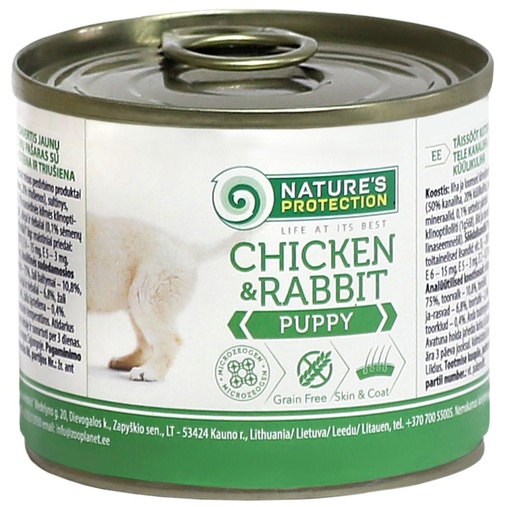 NATURES PROTECTION PUPPY CHICKEN &amp; RABBIT COMPLETE CANNED DOG FOOD 200g
