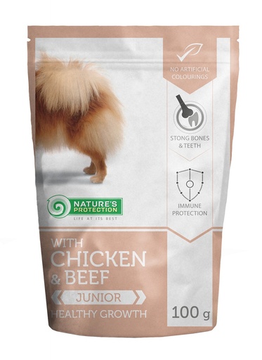NATURES PROTECTION CHICKEN &amp; BEEF HEALTHY GROWTH DOG FOOD POUCHES 100g