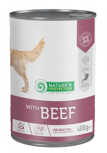 NATURES PROTECTION WITH BEEF FOR ADULT SENSITIVE DOGS COMPLETE CANNED DOG FOOD 400g