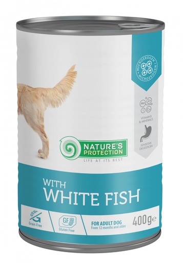 NATURES PROTECTION WITH WHITE FISH SENSITIVE DIGESTIONS COMPLETE CANNED DOG FOOD 400g