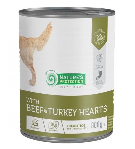 NATURES PROTECTION WITH BEEF &amp; TURKEY HEARTS COMPLETE CANNED DOG FOOD 400g