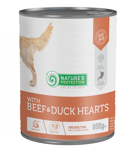 NATURES PROTECTION WITH BEEF &amp; DUCK HEARTS COMPLETE ADULT CANNED DOG FOOD 400g