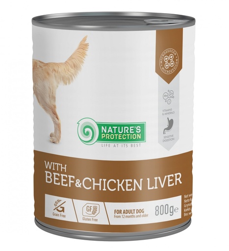 NATURES PROTECTION WITH BEEF &amp; CHICKEN LIVER COMPLETE ADULT CANNED DOG FOOD 800g