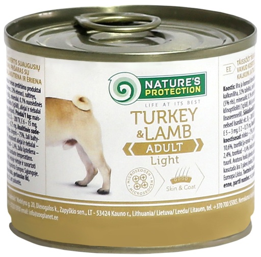 NATURES PROTECTION ADULT LIGHT TURKEY &amp; LAMB COMPLETE ADULT CANNED DOG FOOD 200g