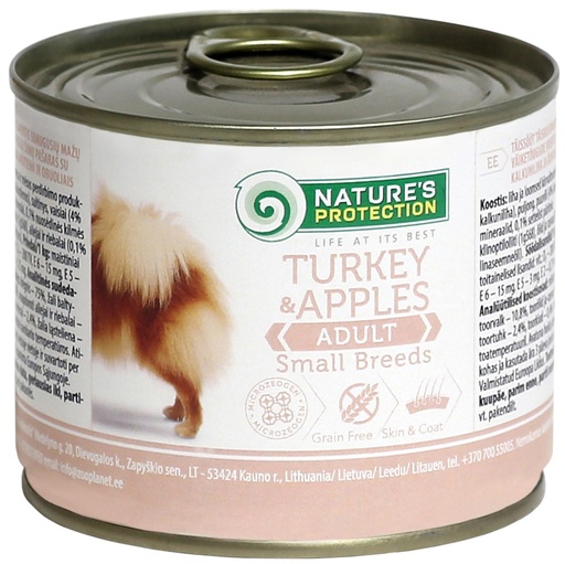 NATURES PROTECTION SMALL BREEDS TURKEY &amp; APPLES COMPLETE ADULT CANNED DOG FOOD 200g