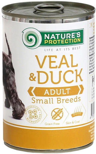 NATURES PROTECTION ADULT SMALL BREED VEAL &amp; DUCK COMPLETE ADULT CANNED DOG FOOD 400g