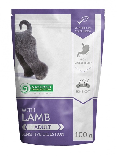 NATURES PROTECTION WITH LAMB SENSITIVE DIGESTION ADULT WET DOG FOOD POUCHES 100g