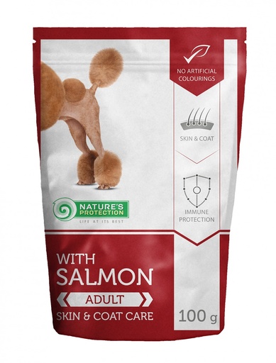 NATURES PROTECTION WITH SALMON SKIN &amp; COAT CARE ADULT WET DOG FOOD POUCHES 100g