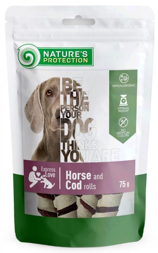 NATURES PROTECTION HORSE AND COD ROLLS DOG SNACKS 75g