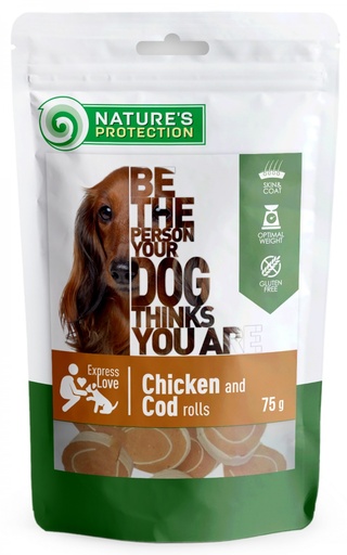 NATURES PROTECTION CHICKEN AND COD ROLLS DOG SNACKS 75g