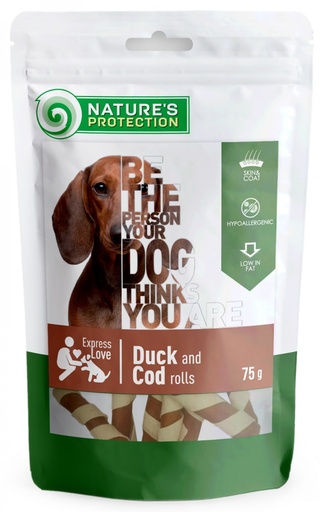NATURES PROTECTION DUCK AND COD ROLLS DOG SNACKS 75g