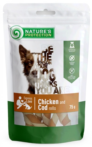 NATURES PROTECTION CHICKEN AND COD ROLLS HYPOALLERGENIC DOG SNACKS 75g