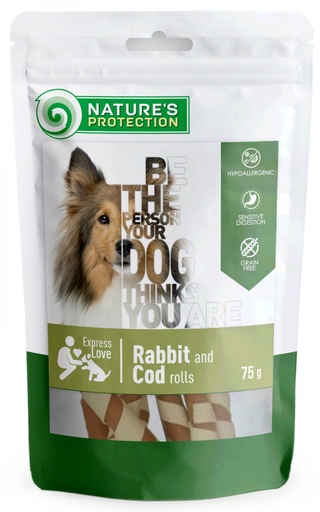 NATURES PROTECTION RABBIT AND COD ROLLS DOG SNACKS 75g