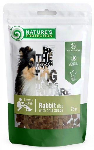 NATURES PROTECTION RABBIT DICE WITH CHIA SEEDS DOG SNACKS 75g