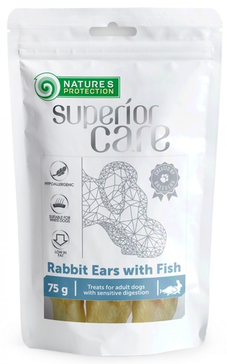 NATURES PROTECTION SUPERIOR CARE RABBIT EARS WITH FISH DOG TREATS 75g