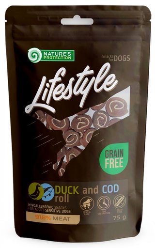 NATURES PROTECTION LIFESTYLE DUCK AND COD ROLLS DOG TREATS 75g
