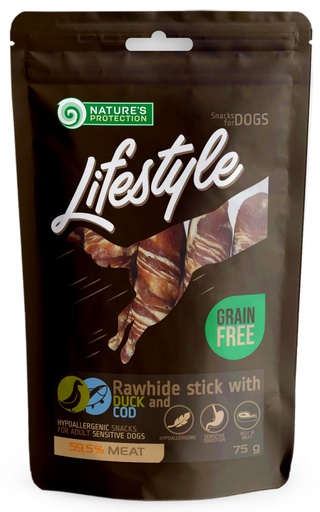 NATURES PROTECTION LIFESTYLE RAWHIDE STICKS WITH DUCK AND COD DOG TREATS 75g