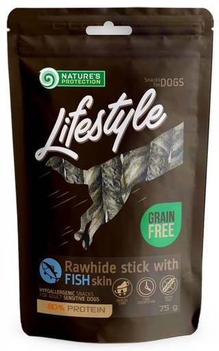 NATURES PROTECTION LIFESTYLE RAWHIDE STICKS WITH FISH SKIN DOG TREATS 75g