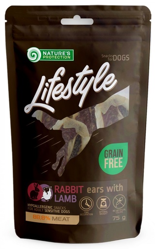 NATURES PROTECTION LIFESTYLE RABBIT EARS WITH LAMB DOG TREATS 75g