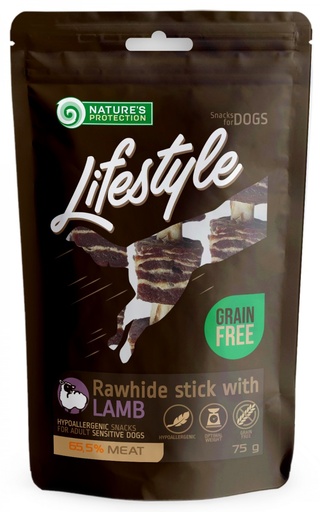 NATURES PROTECTION LIFESTYLE RAWHIDE STICKS WITH LAMB DOG TREATS 75g