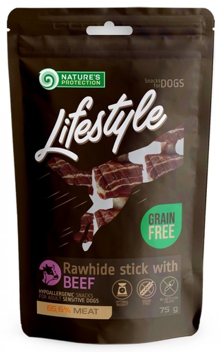 NATURES PROTECTION LIFESTYLE RAWHIDE STICKS WITH BEEF DOG TREATS 75g