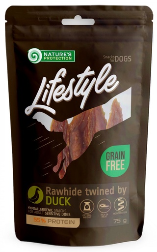 NATURES PROTECTION LIFESTYLE RAWHIDE TWINED BY DUCK DOG TREATS 75g