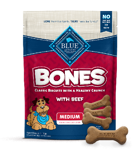 Blue Buffalo Bones Natural Crunchy Medium Dog Biscuits, Beef Dog Treats 340g