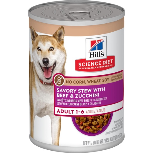 Hill's Science Diet Adult Savory Stew with Beef &amp; Zucchini No Corn, Wheat, Soy Dog Food 363g