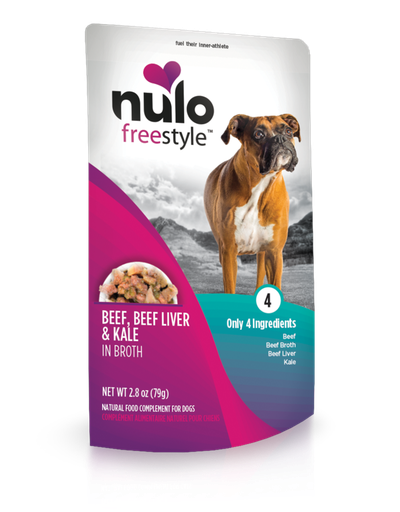 Nulo FreeStyle Beef, Beef Liver, &amp; Kale in Broth Case of 24 Topper Dog Food 79g