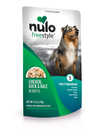 Nulo FreeStyle Chicken, Duck, &amp; Kale in Broth Case of 24 Dog Food Topper 79g