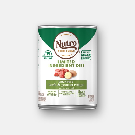 Nutro Limited Ingredient Diet Premium Loaf Lamb &amp; Potato Grain-Free Case of 12 Canned Dog Food 355g