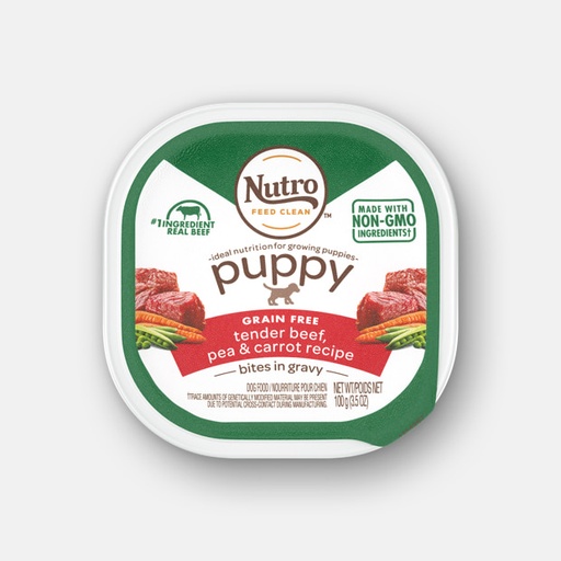 Nutro Puppy Tender Beef, Pea &amp; Carrot Recipe Bites In Gravy Grain-Free Case of 24 Dog Food Trays 100g