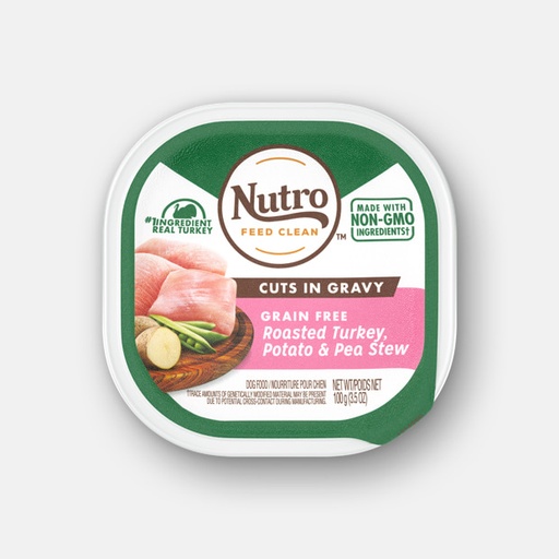 Nutro Grain-Free Roasted Turkey, Potato &amp; Pea Stew Cuts in Gravy Adult Case of 24 Dog Food Trays 100g