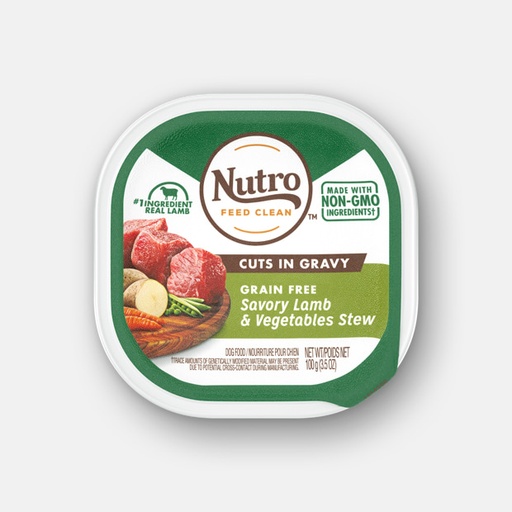 Nutro Grain-Free Savory Lamb &amp; Vegetables Stew Cuts in Gravy Adult Case of 24 Dog Food Trays 100g